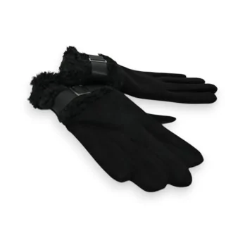 Gants d'hiver noirs fourrés moumoute