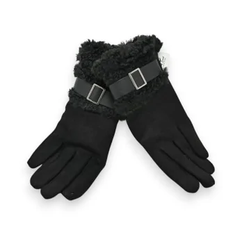 Gants d'hiver noirs fourrés moumoute