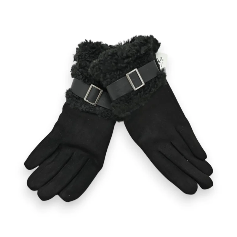 Gants d'hiver noirs fourrés moumoute