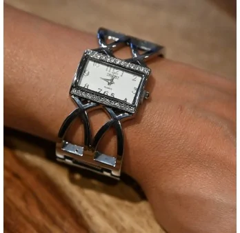 Ernest Bracelet Watch with Silver Fancy Rectangle Dial with Rhinestones