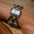 Ernest Bracelet Watch with Silver Fancy Rectangle Dial with Rhinestones