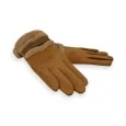 Warm camel suede gloves with faux fur lining