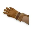 Warm camel suede gloves with faux fur lining