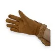 Warm camel suede gloves with faux fur lining