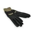 Elegante Handschuhe aus 3 Materialien in Schwarz und Taupe