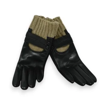 Gants élégants 3 matières noir et taupe