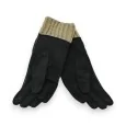 Elegante Handschuhe aus 3 Materialien in Schwarz und Taupe