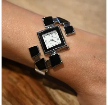 Armbanduhr Ernest schwarz und silberne Diamanten