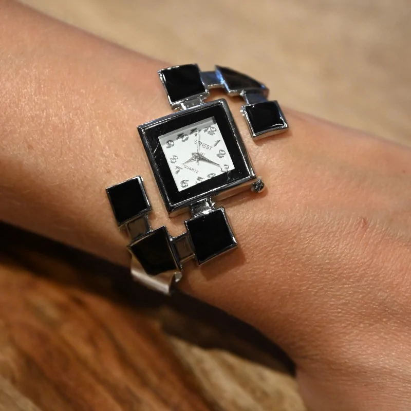 Armbanduhr Ernest schwarz und silberne Diamanten
