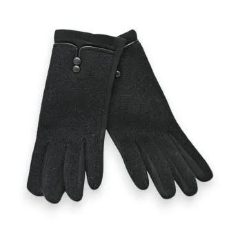 Gants bi-matière Noirs élégants