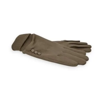 Gants bi-matière taupe avec boutons