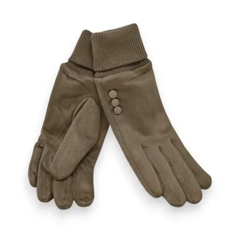 Gants bi-matière taupe avec boutons