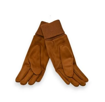 Elegante Zweistoff-Handschuhe in Camel