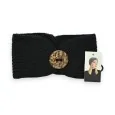 Winter knit headband in black with wooden button