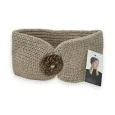 Bandeau en tricot taupe avec bouton en bois