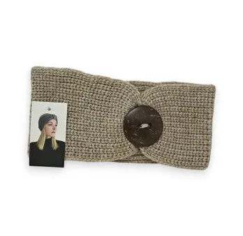 Bandeau en tricot taupe avec bouton en bois