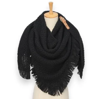 Black knitted triangle scarf with fringes