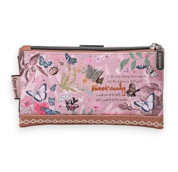 Portefeuille Sweet & Candy jardin papillons rose et camel