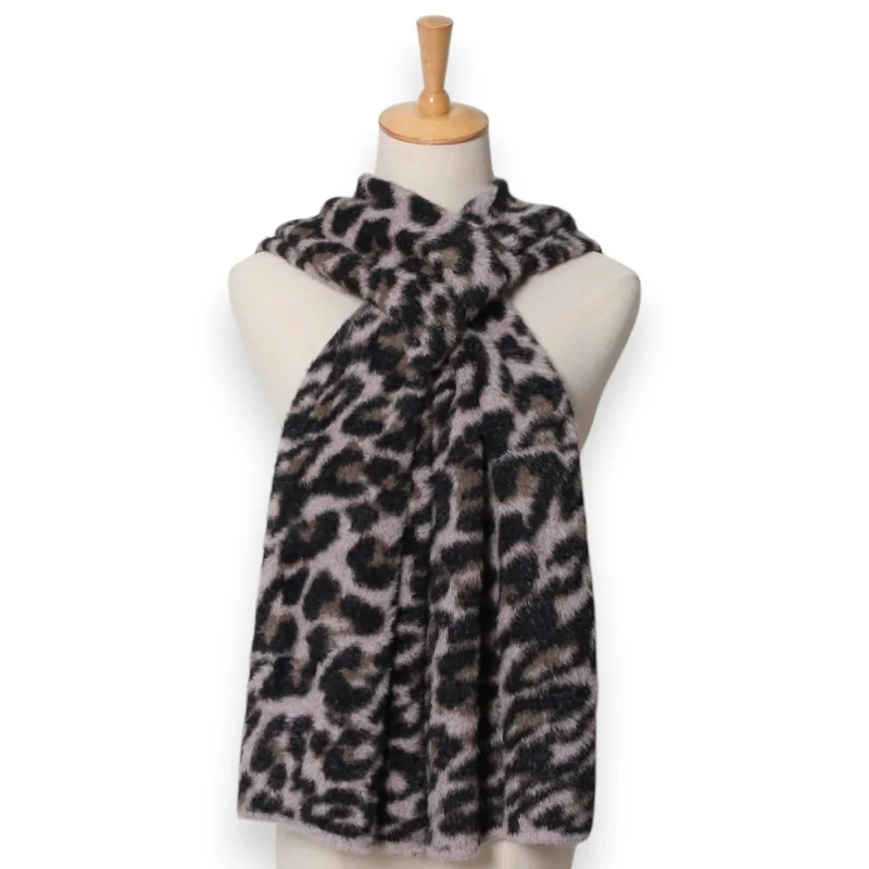 Ultra soft grey and black leopard print scarf