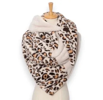 Beige leopard print triangle scarf, ultra soft