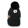 Black beanie and scarf set with embroidered flowers