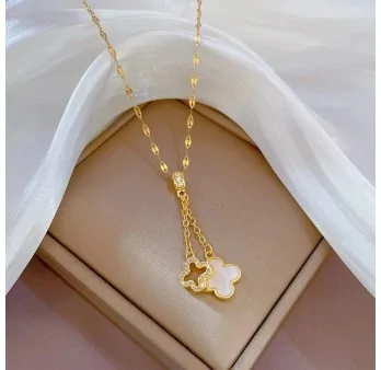 Fashion Necklace Double Pendant Gold Clover