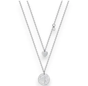 Collier acier Double Coeur Argenté Luna