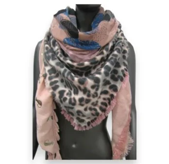 Bufanda Cuadrada Patchwork 4 en 1 Leopardo Rosa