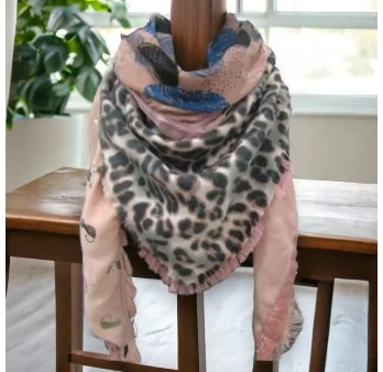 Leopard Pink 4-in-1 Square Patchwork Scarf