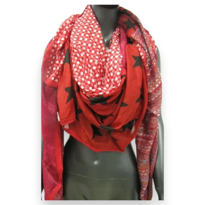 Foulard Quadrato Patchwork Stella Rosso