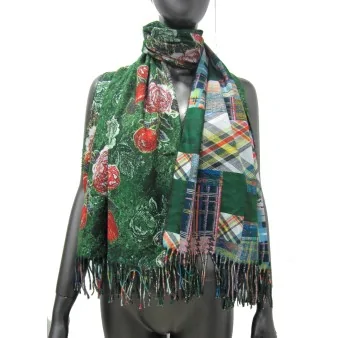 Reversible Patchwork Scarf with Roses & Tartan