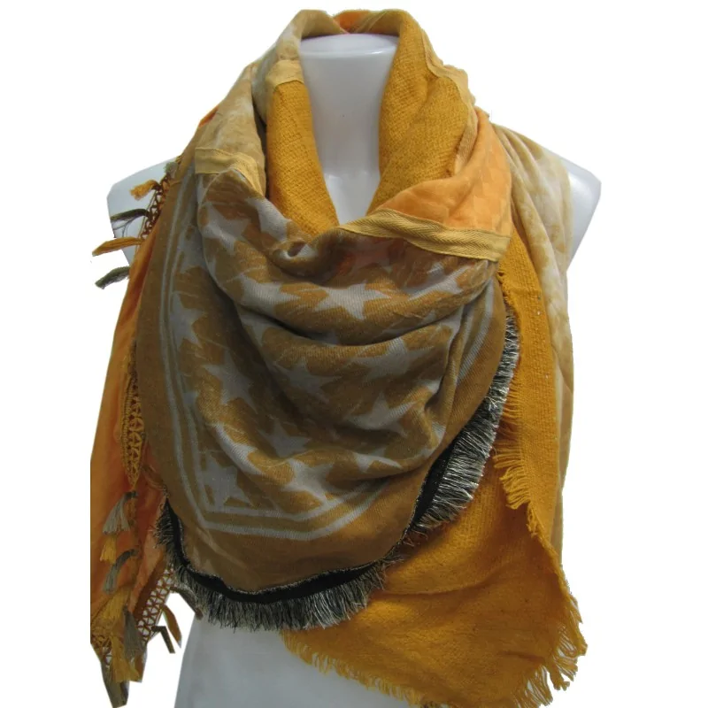 Mustard Stars Patchwork Square Scarf