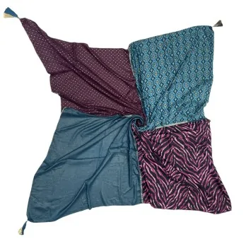 Square Patchwork Multiface Scarf in Teal-Plum