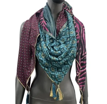 Square Patchwork Multiface Scarf in Teal-Plum