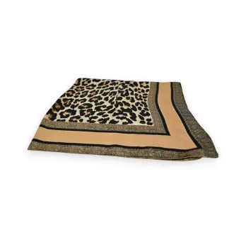 Beige Camel Leopard Print Satin Square Scarf