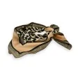 Beige Camel Leopard Print Satin Square Scarf