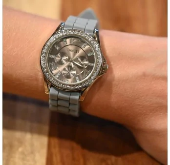 Ernest-Armbanduhr aus Silikon in Dunkelgrau mit Strass Zifferblatt
