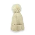 Beige Corduroy Beanie with Pom-Pom