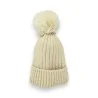 Bonnet Velours Côtelé Beige Doublé Pilou Pompon