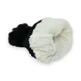 Ribbed Velvet Black Beanie Lined with Fleece and Pompom