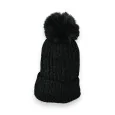 Gorro de Pana Negro Forrado con Pompón