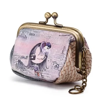 Porte-monnaie vintage avec illustration d'une fille au chapeau et appareil photo Porte-monnaie vintage avec illustration d'une fille au chapeau et appareil photo