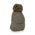 Taupe Corduroy Beanie Lined with Fleece and Pom-Pom