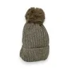 Gorro de Pana Acanalada Beige Forrado de Felpa con Pompón