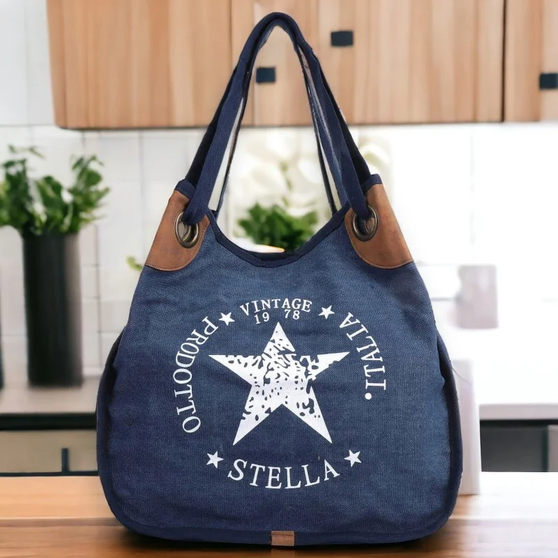 Vintage-Tasche Stella mit marineblauem Stern