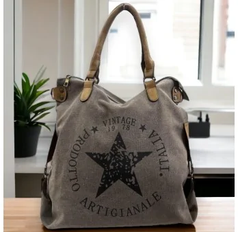 Borsa in tessuto spesso Vintage Star grigia