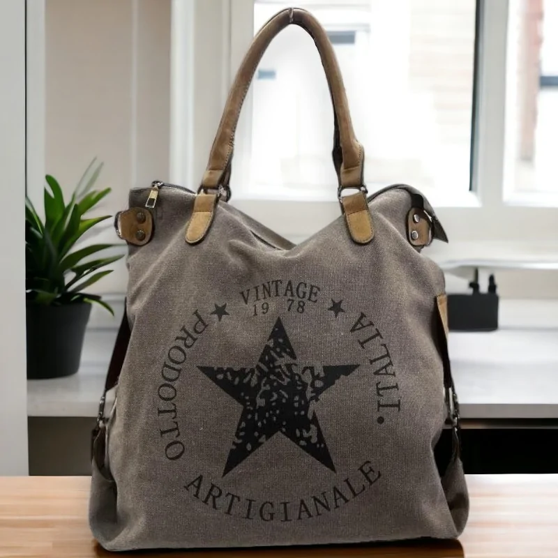 Borsa in tessuto spesso Vintage Star grigia