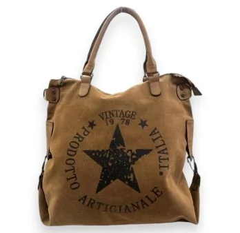 Borsa in tessuto di tela Vintage Star Cammello