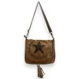 Camel fabric crossbody bag with star