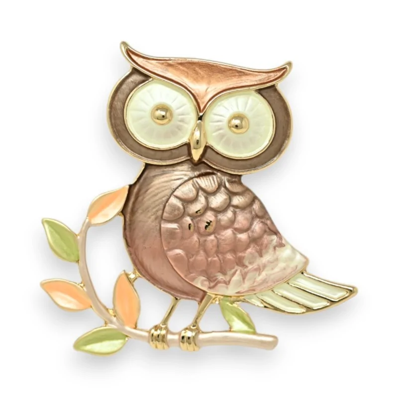 Broche Hibou Pastel Marron Magnétique